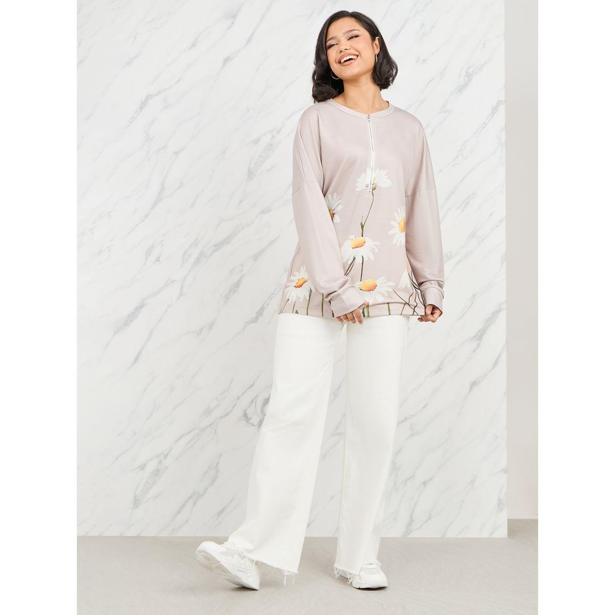 Styli Floral Print Zipper Up Detail Sweatshirt-women-clothing-hoodiesandsweatshirts-sweatshirts-image-2