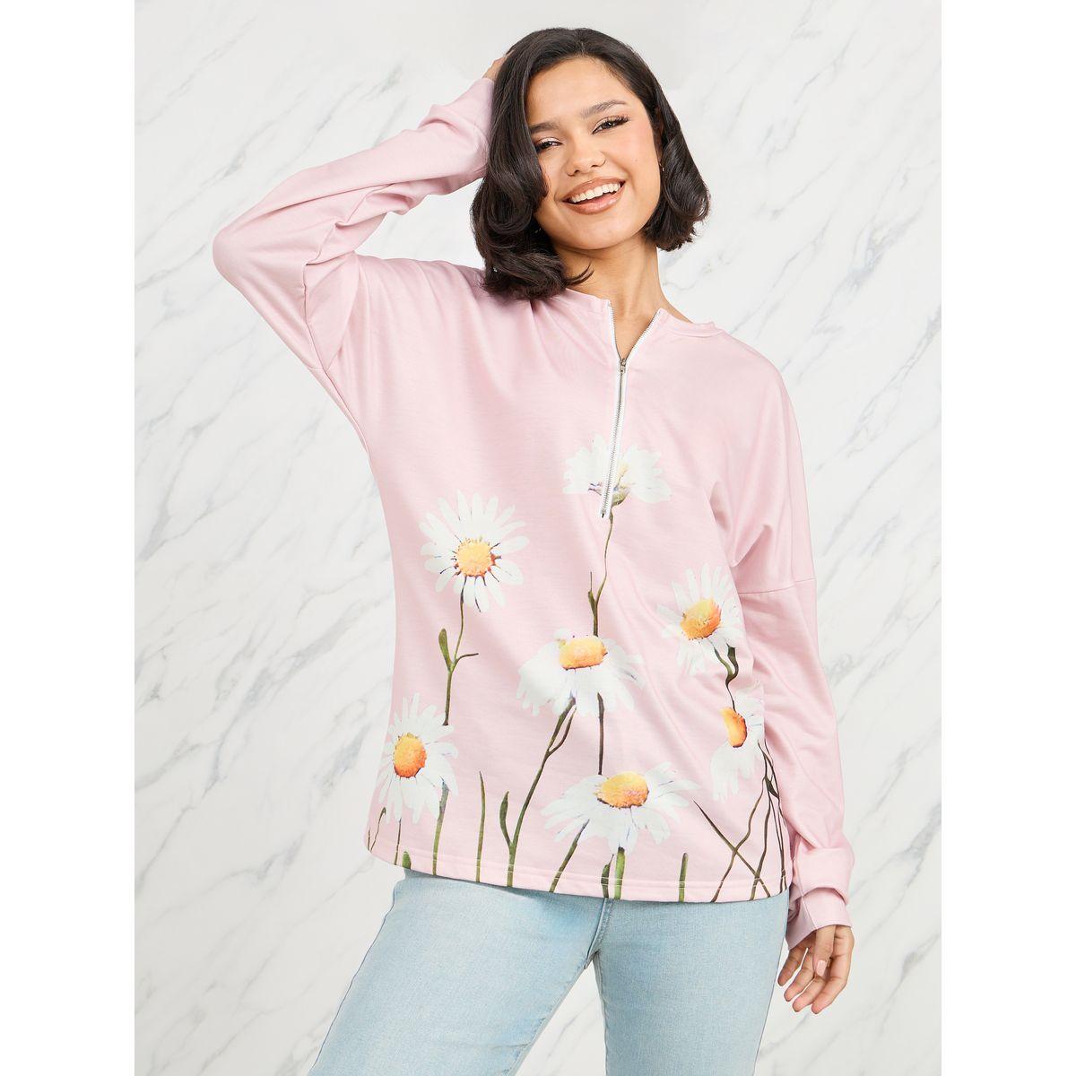 Styli Floral Print Drop Shoulder Zip Closure Sweatshirt-women-winterwear-hoodiesandsweatshirts-sweatshirts-image-1