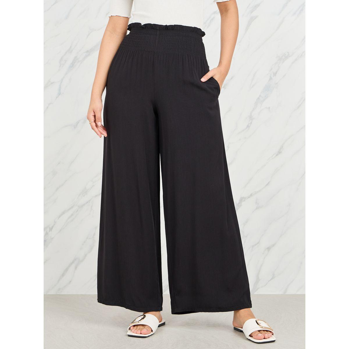 Styli Ruffle Trim Smocked Waistband Wide Leg Pant-women-clothing-bottoms-trousers-image-1