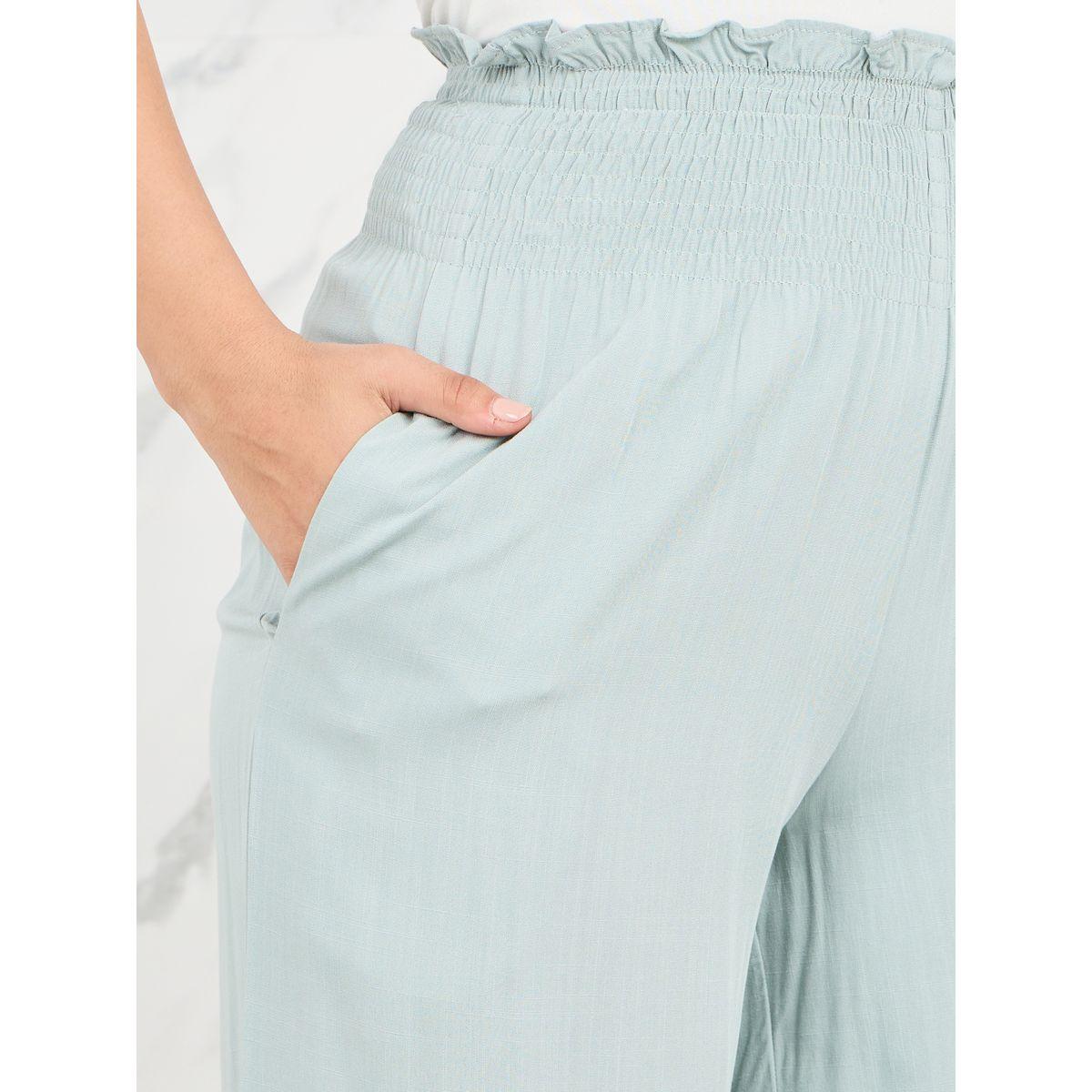 Styli Ruffle Trim Smocked Waistband Wide Leg Pant-women-clothing-bottoms-trousers-image-3