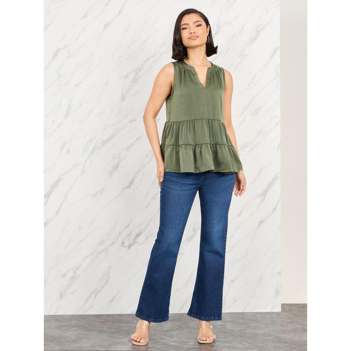 Styli Solid Notch Neck Ruffle Hem Top-women-clothing-shirtsandblouses-blouses-image-2