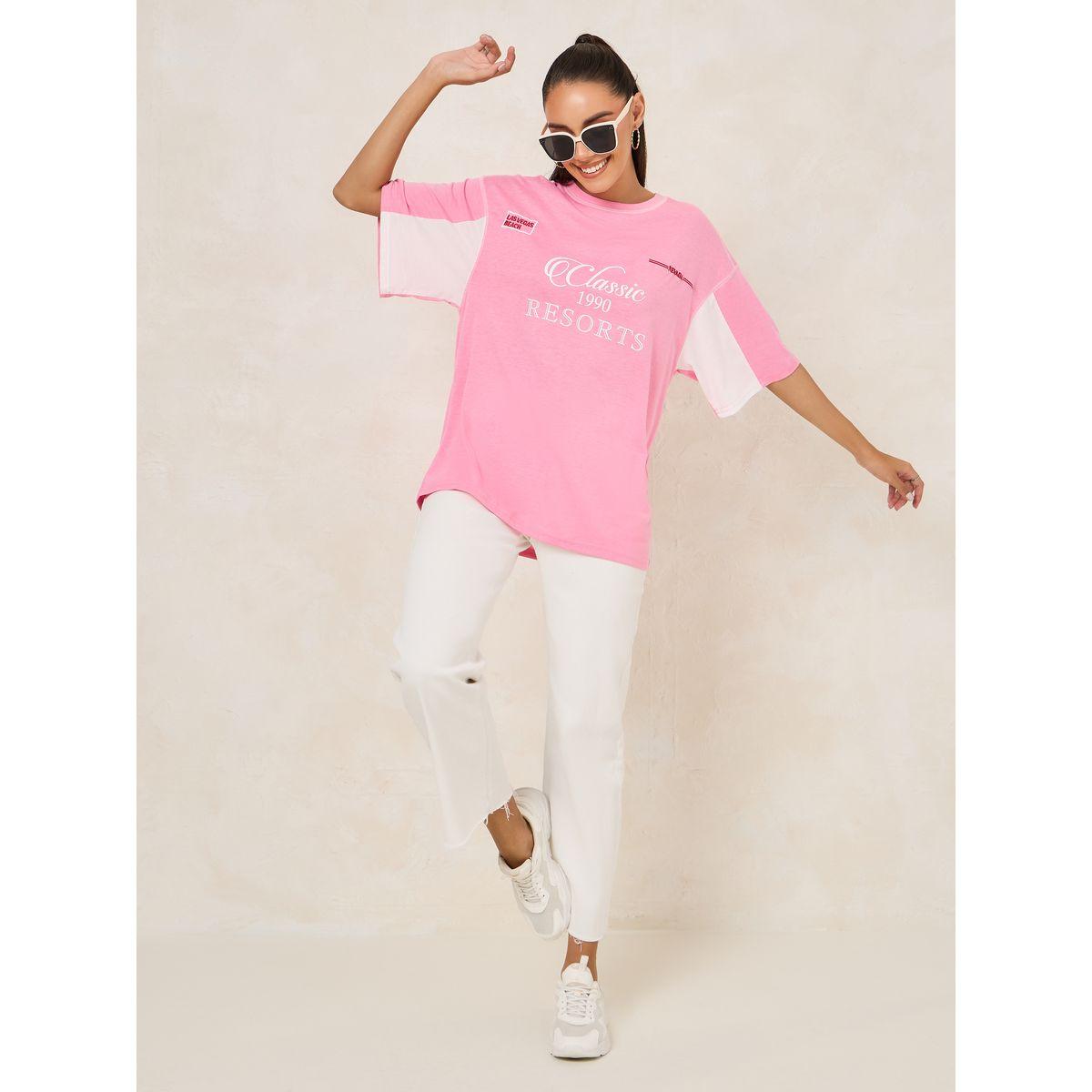 Styli Oversized Classic Resorts Slogan T-Shirt with Embroidery Detail-women-clothing-tshirts-image-2