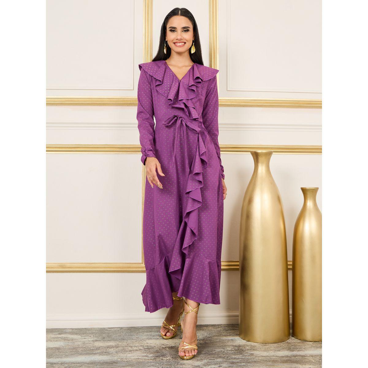 فستان طويل بحافة غير متماثلة الطول-women-clothing-dresses-image-1