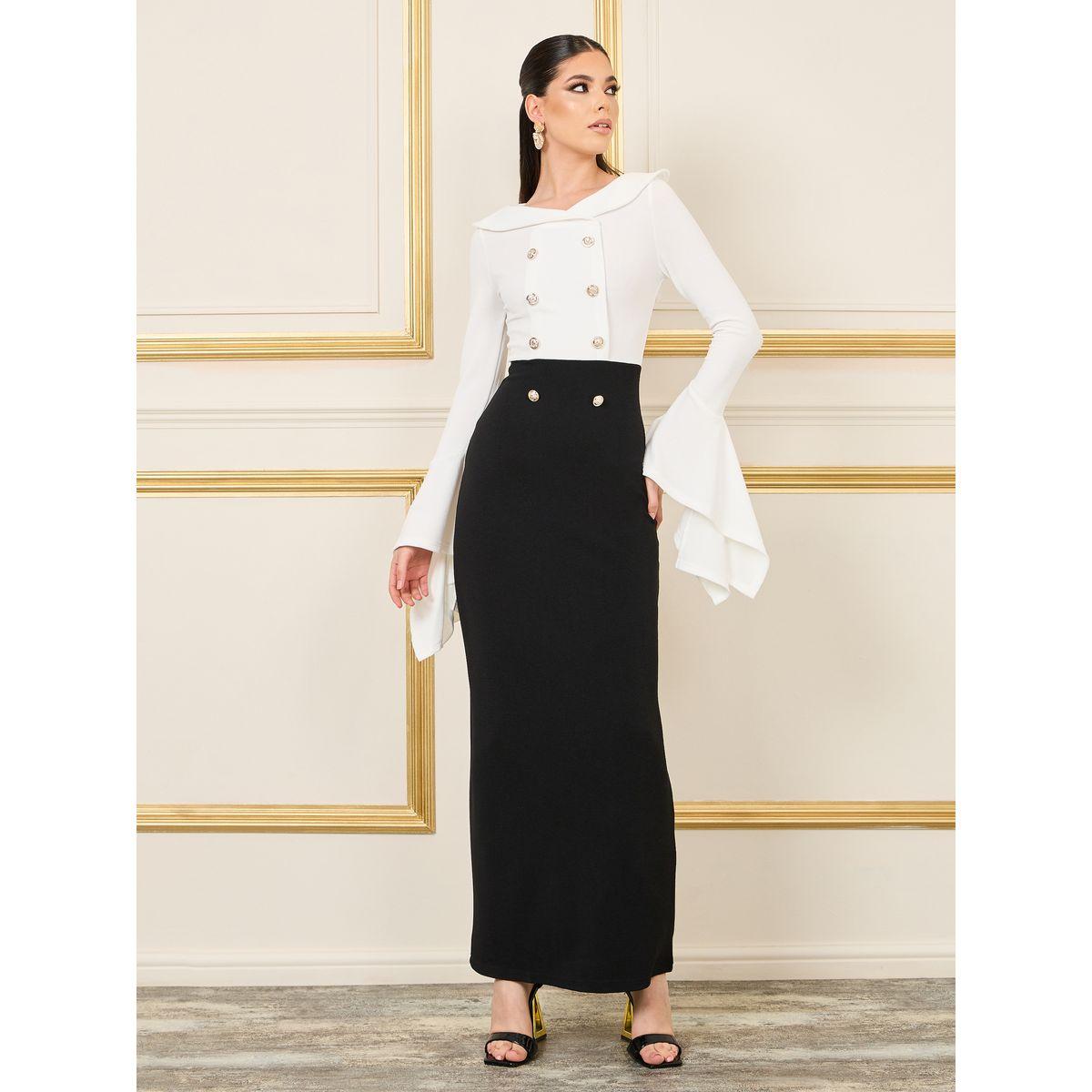 ستيلي ليميت ليميت بتفاصيل الأزرار وأكمام الجرس فستان بوديكون ماكسي-women-clothing-dresses-image-1