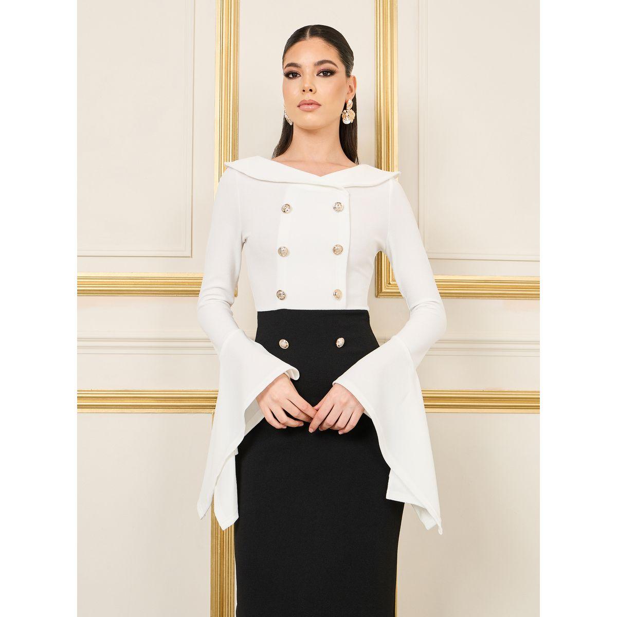 Styli Limited Button Detail Bell Sleeves Bodycon Maxi Dress-women-clothing-dresses-image-2