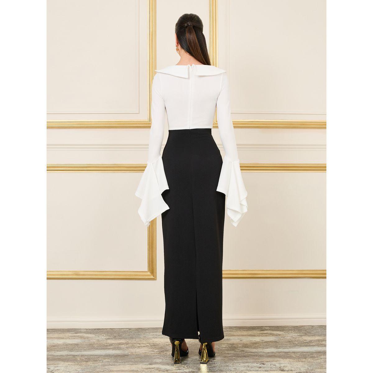 Styli Limited Button Detail Bell Sleeves Bodycon Maxi Dress-women-clothing-dresses-image-4