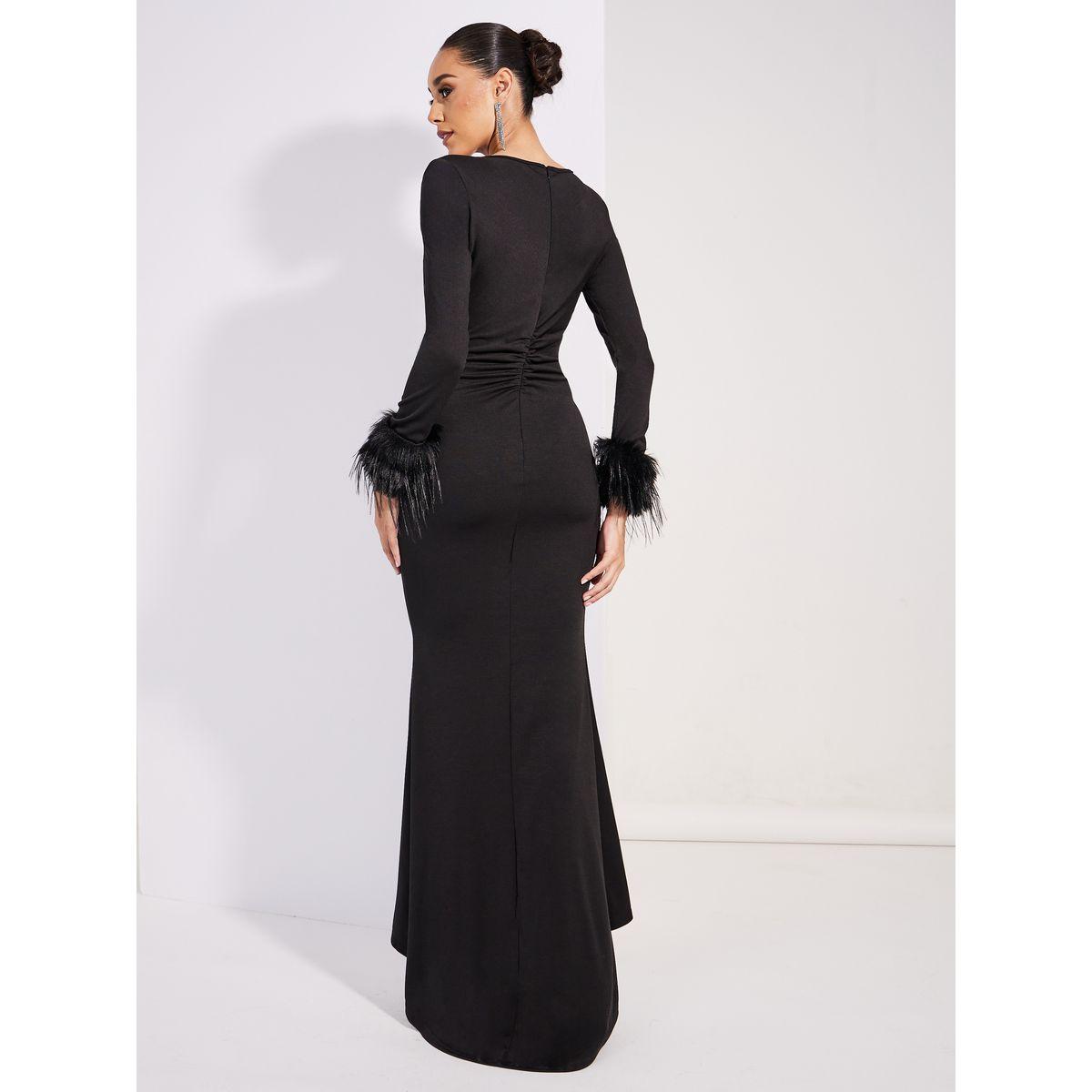 فستان ماكسي من ستيلي ليميتد المجمع من الأمام بتفصيل فرو صناعي-women-clothing-dresses-image-4