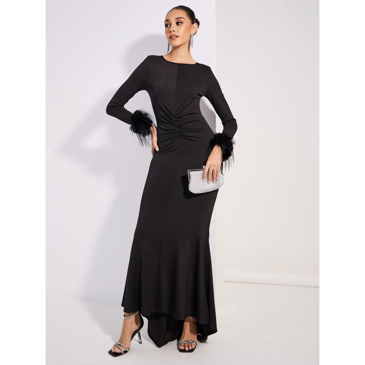 فستان ماكسي من ستيلي ليميتد المجمع من الأمام بتفصيل فرو صناعي-women-clothing-dresses-image-5