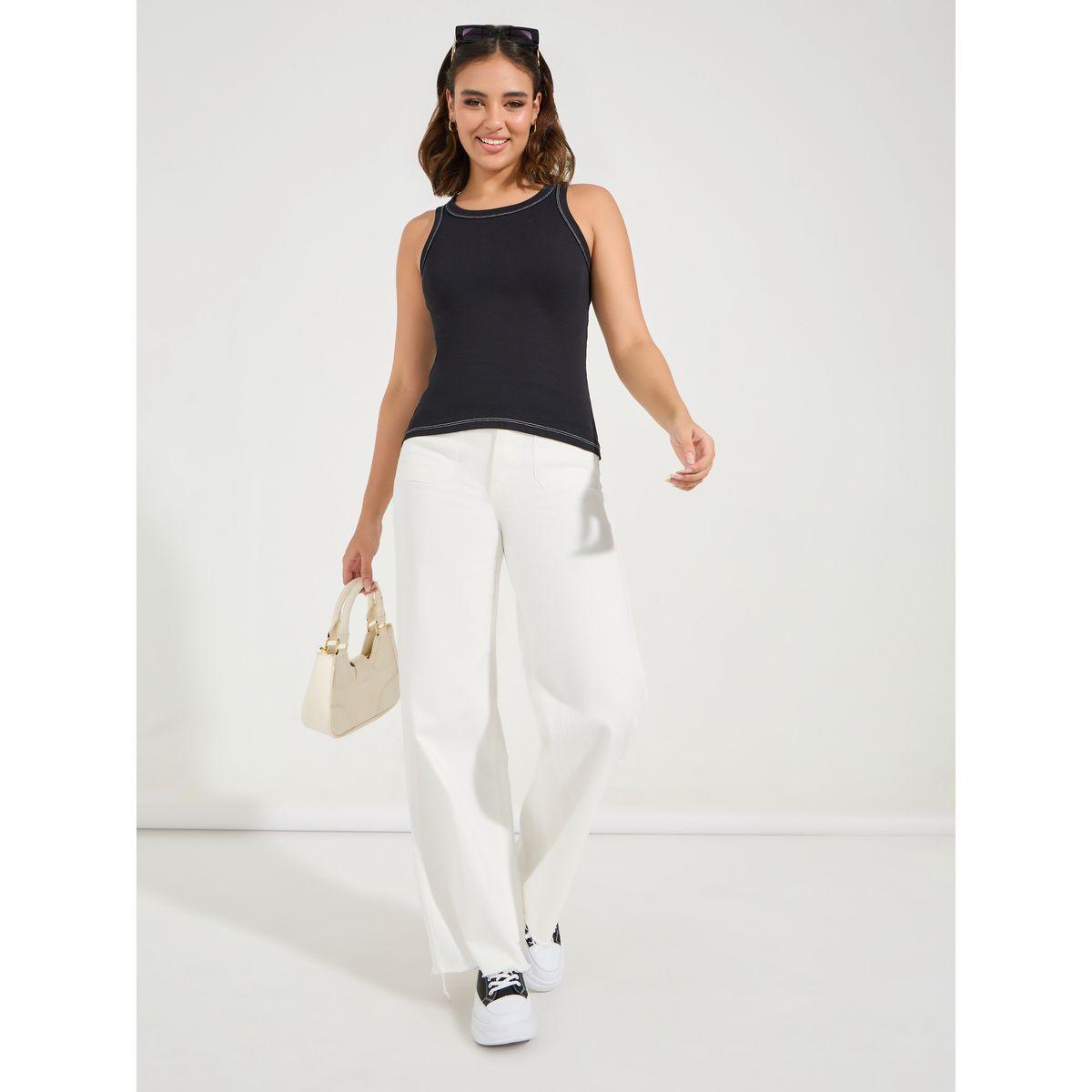 Styli Elevate Solid Round Neck Racerback Contrast Stitch Tank Top-women-clothing-tshirts-image-2