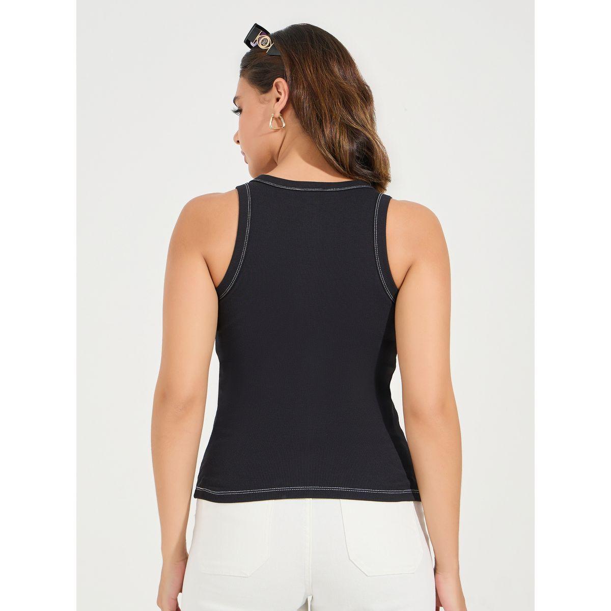 Styli Elevate Solid Round Neck Racerback Contrast Stitch Tank Top-women-clothing-tshirts-image-5