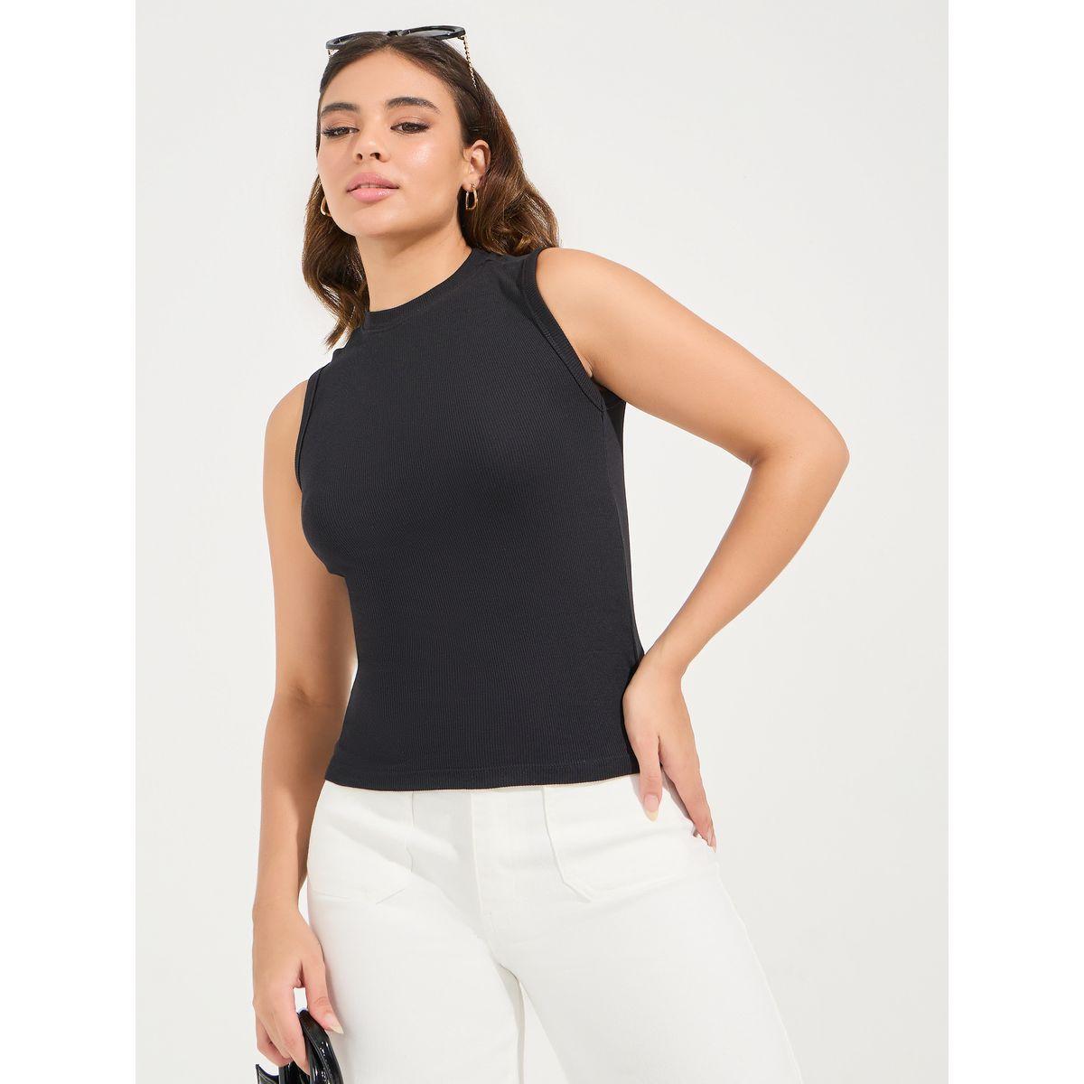 Styli Elevate Ribbed High Neck Fitted Tank Top-women-clothing-tshirts-image-1