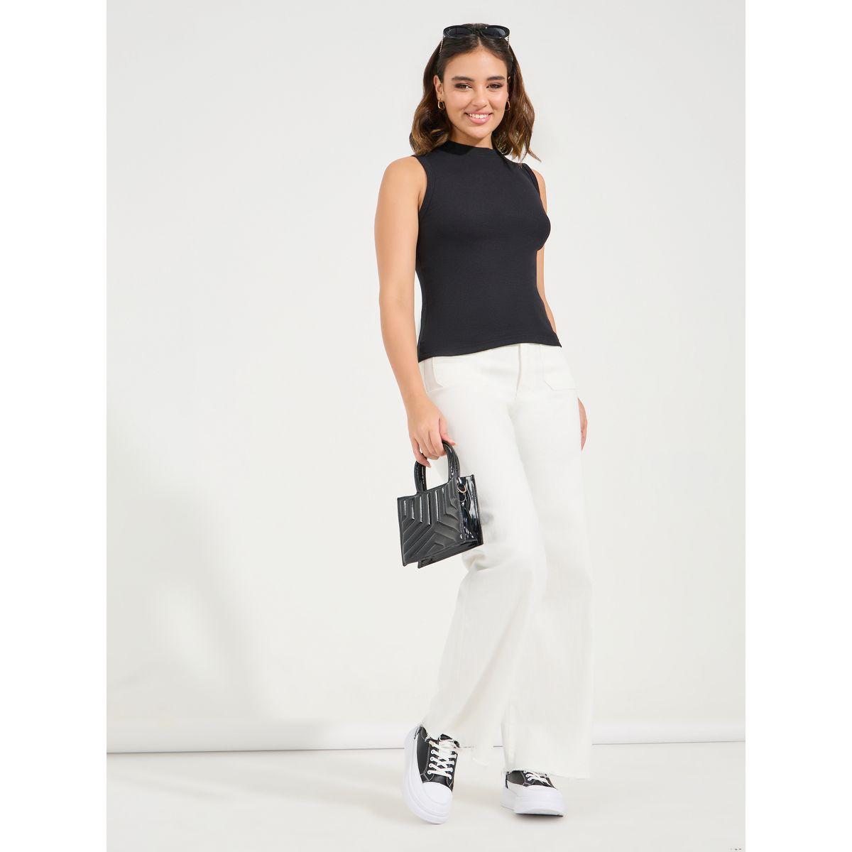 Styli Elevate Ribbed High Neck Fitted Tank Top-women-clothing-tshirts-image-2
