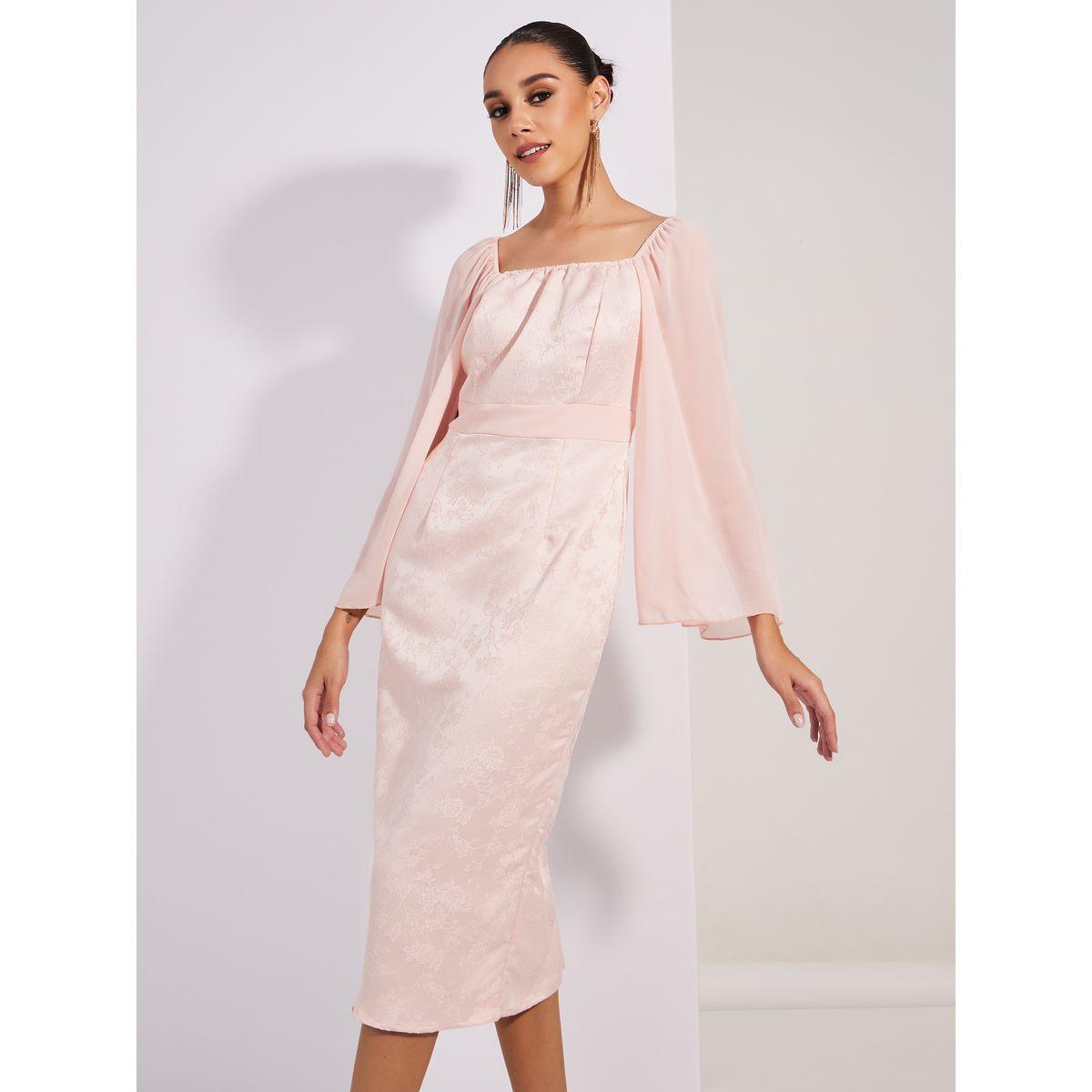 Styli Limited Jacquard Sheath Midi Dress with Back Slit-women-clothing-dresses-image-2