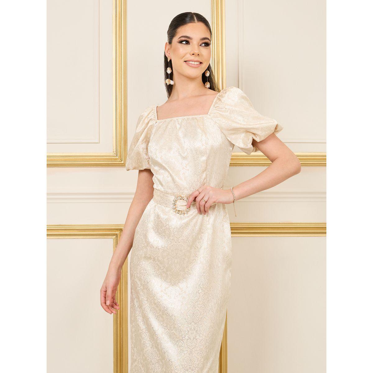 فستان ميدي بحزام خصر مع فرو صناعي-women-clothing-dresses-image-2
