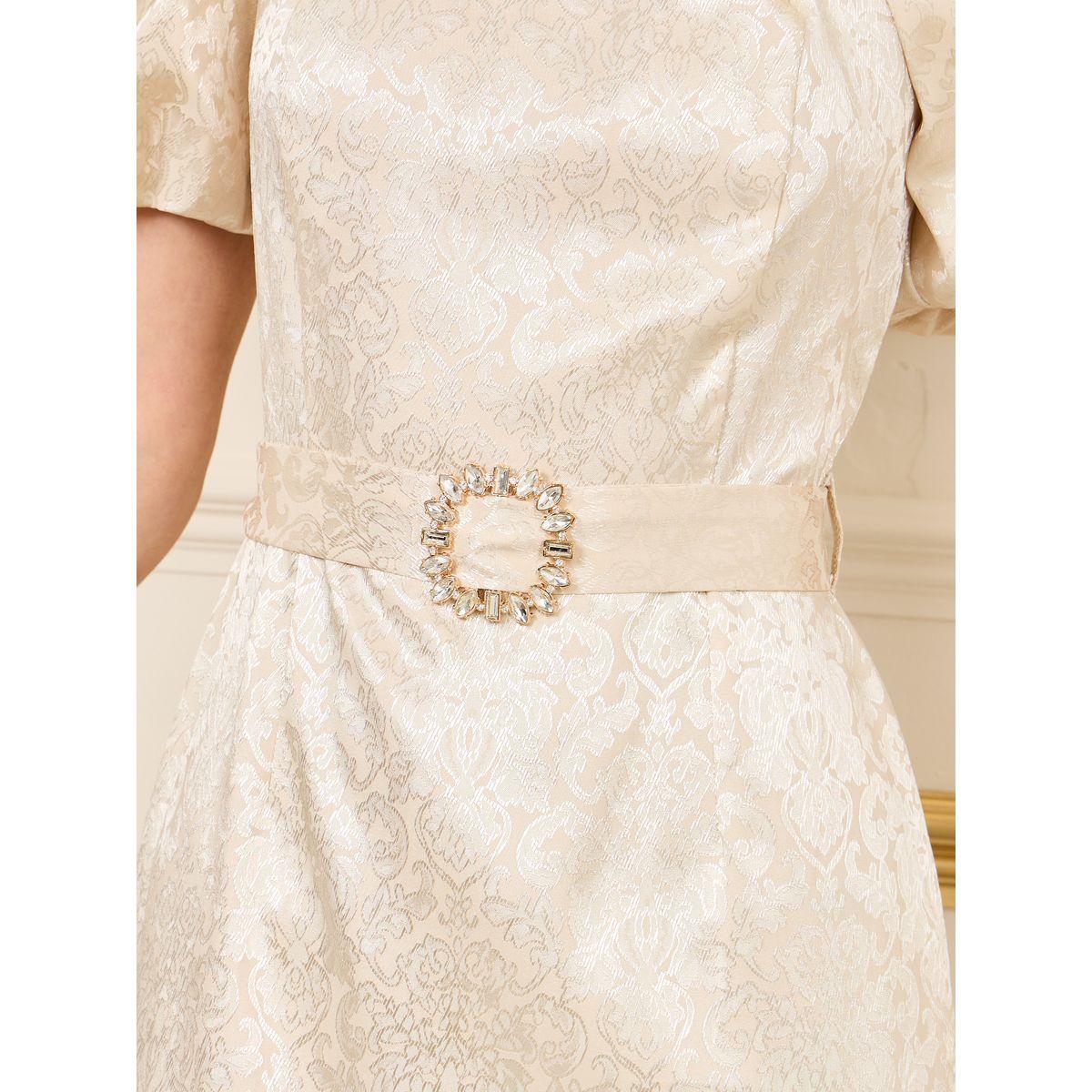 فستان ميدي بحزام خصر مع فرو صناعي-women-clothing-dresses-image-4