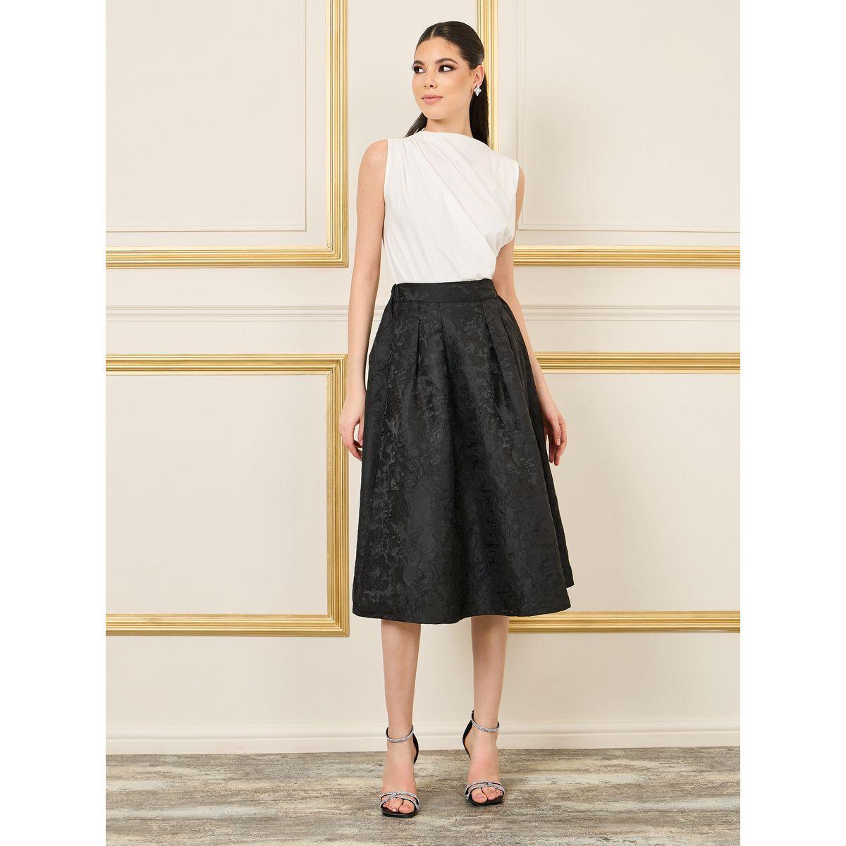 Styli Limited Jacquard Box Pleated Skater Midi Skirt-women-clothing-bottoms-skirts-image-2