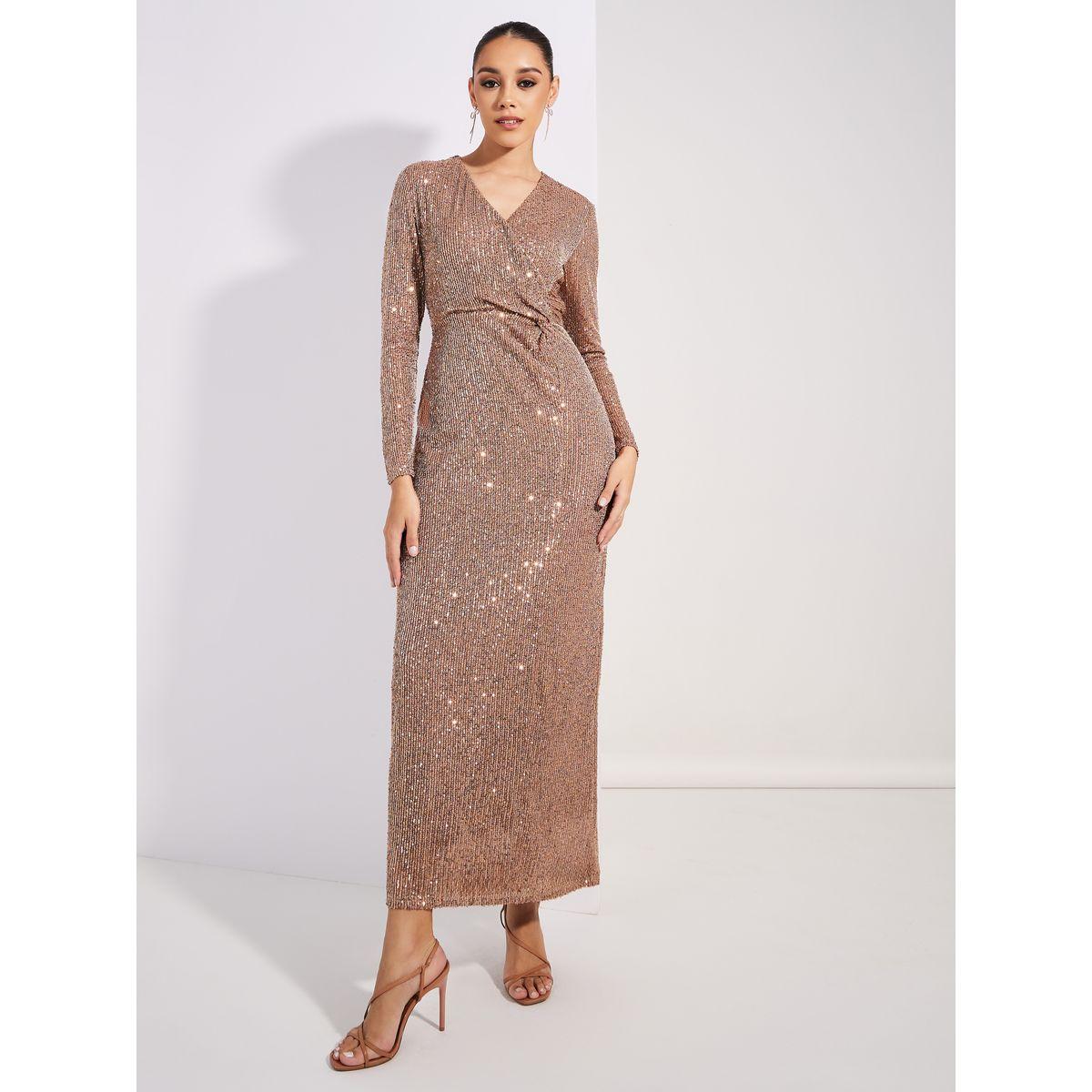 Styli Limited Twist Front Sequined V Neck Maxi Dress-women-clothing-dresses-image-1