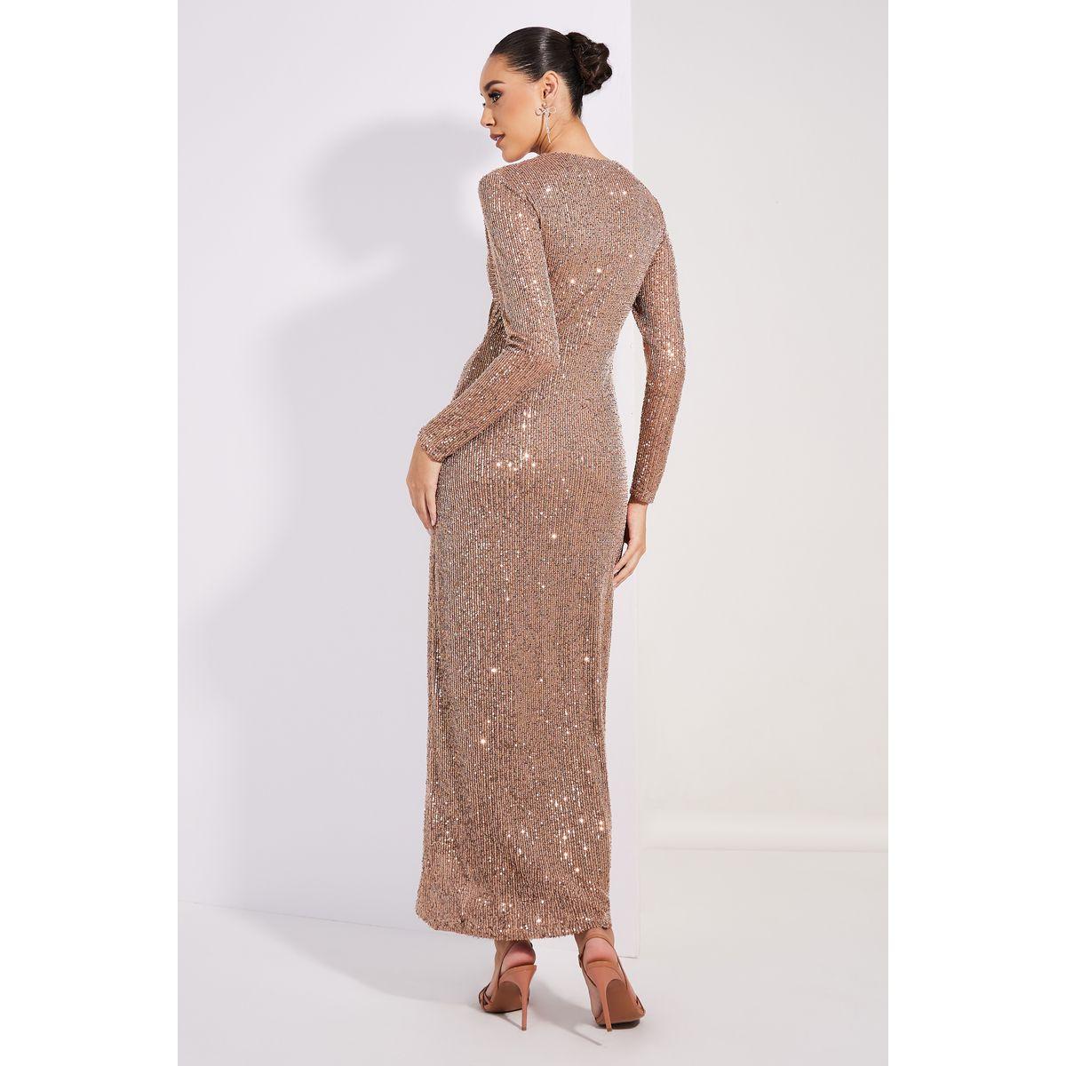 Styli Limited Twist Front Sequined V Neck Maxi Dress-women-clothing-dresses-image-4