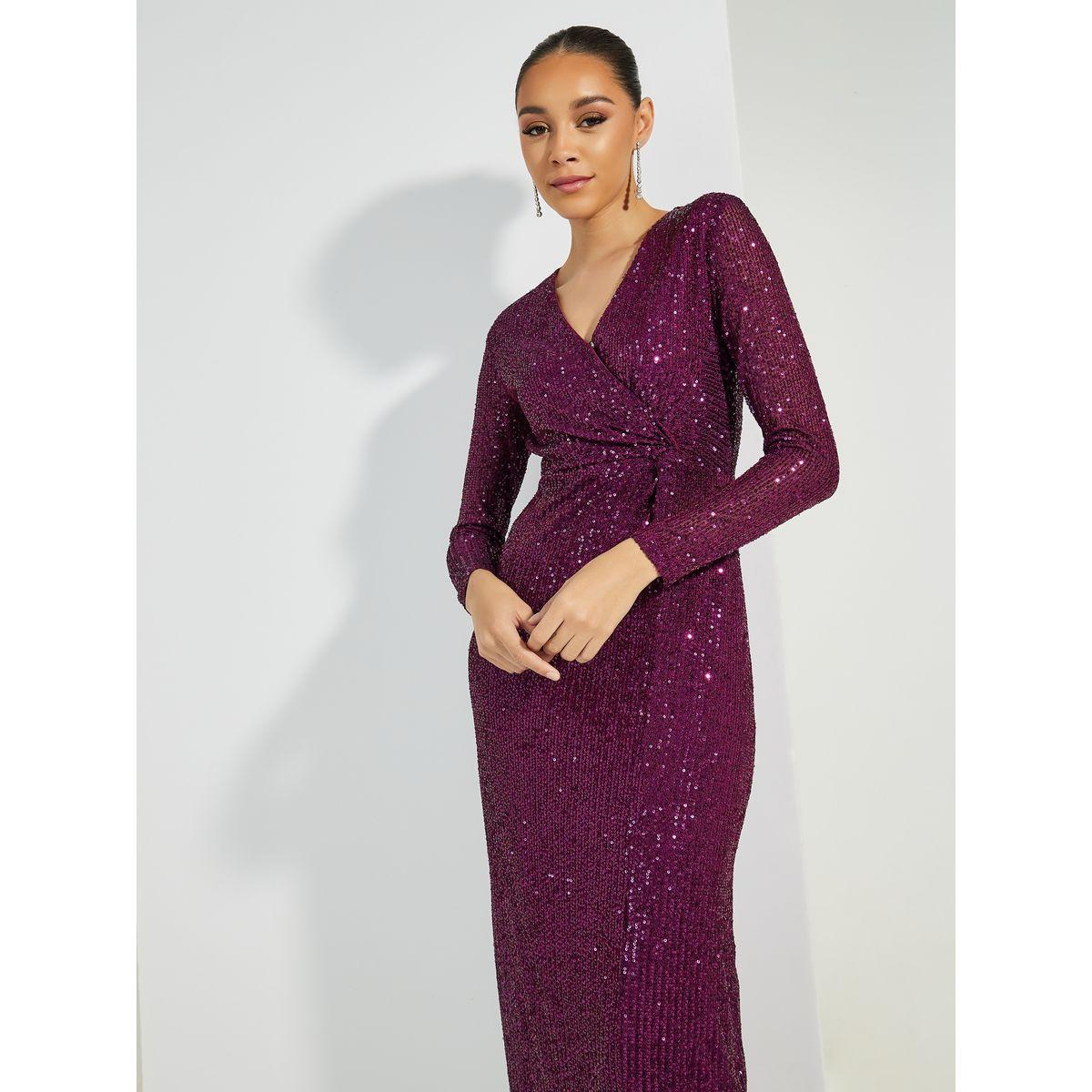 Styli Limited Twist Front Sequined V Neck Maxi Dress-women-clothing-dresses-image-2