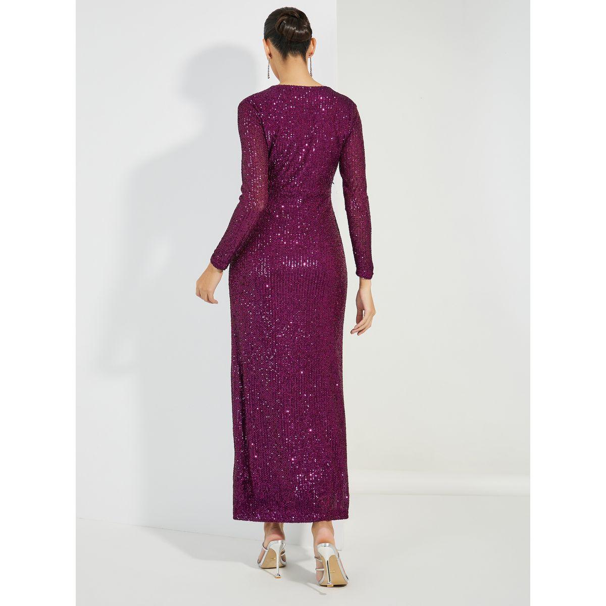 Styli Limited Twist Front Sequined V Neck Maxi Dress-women-clothing-dresses-image-4