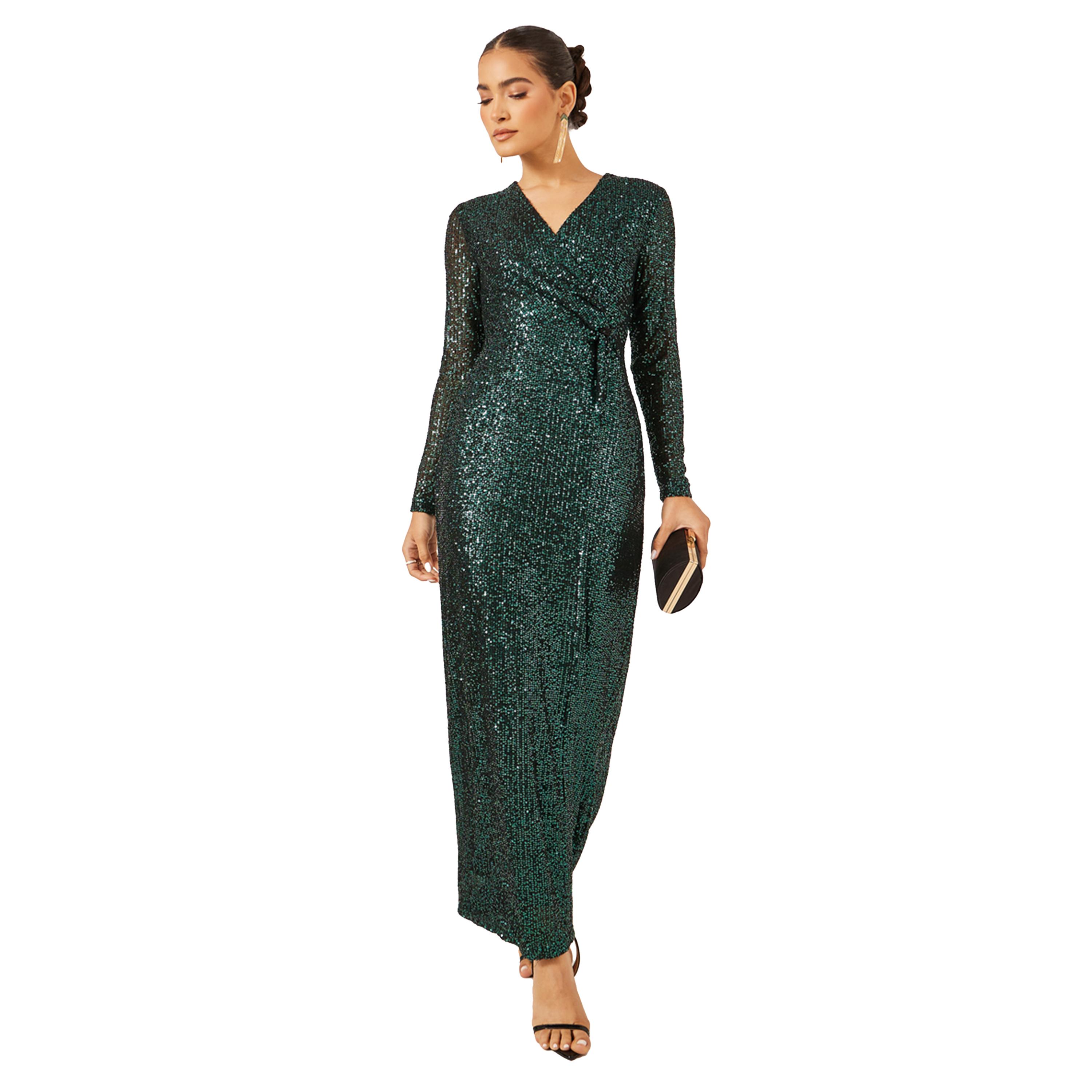 Styli Sequined Embellished V-Neck Gathered Maxi Dress-women-clothing-dresses-image-1