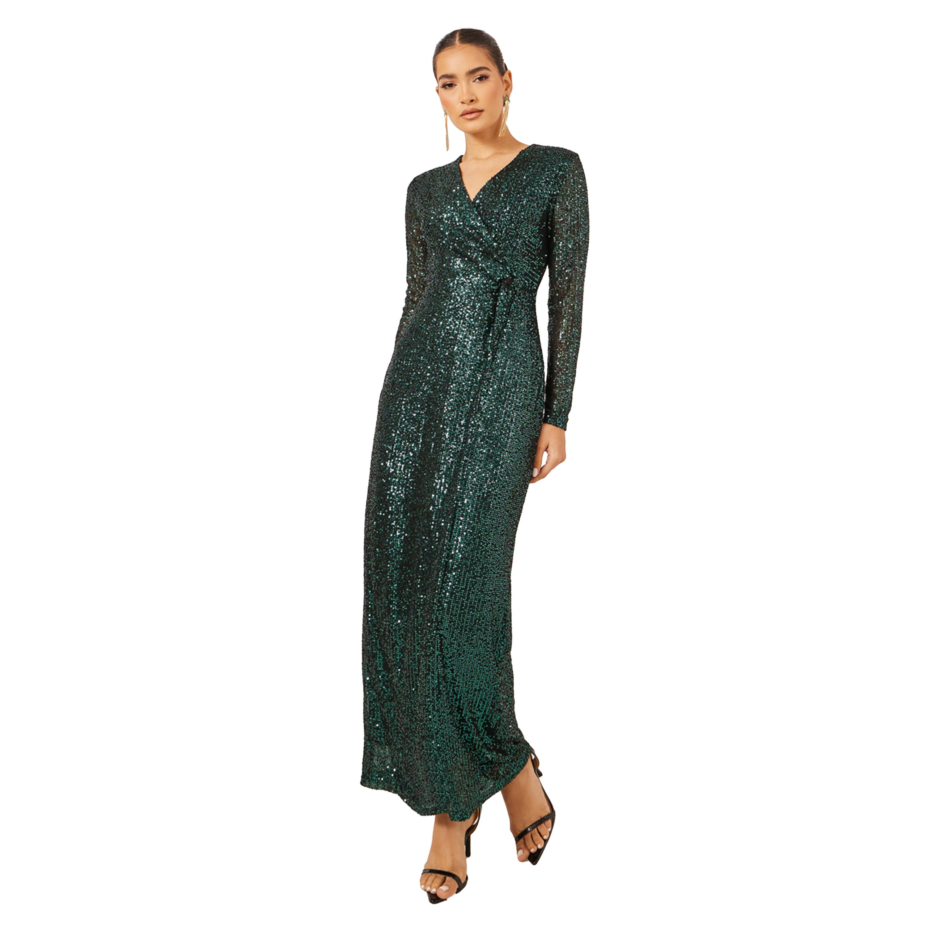 Styli Sequined Embellished V-Neck Gathered Maxi Dress-women-clothing-dresses-image-2