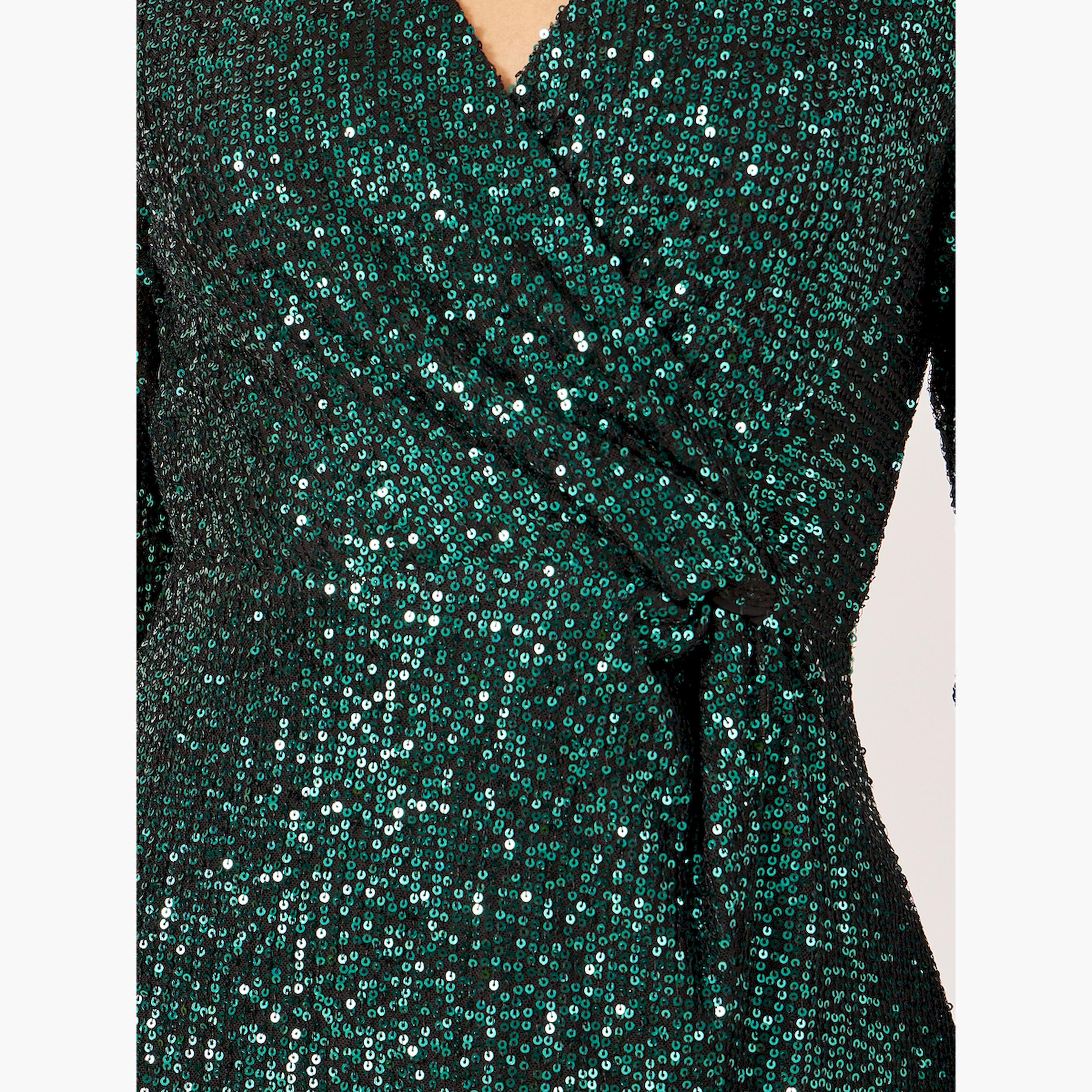 Styli Sequined Embellished V-Neck Gathered Maxi Dress-women-clothing-dresses-image-4