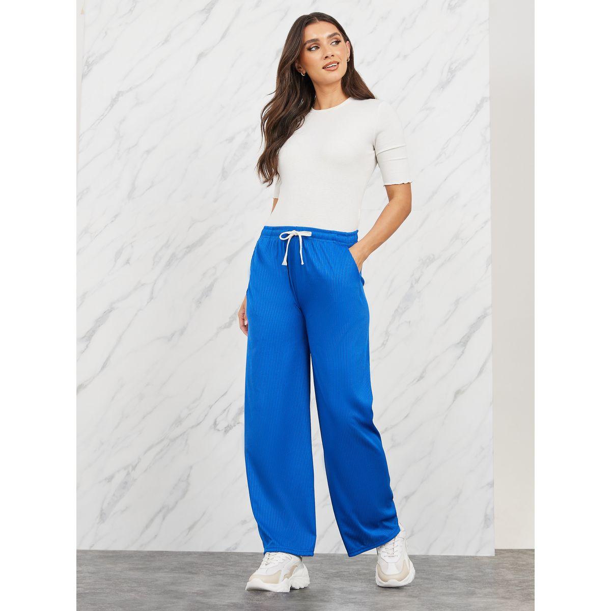 بنطال مضلع بقصة مستقيمة مع اربطة-women-clothing-bottoms-trousers-image-2