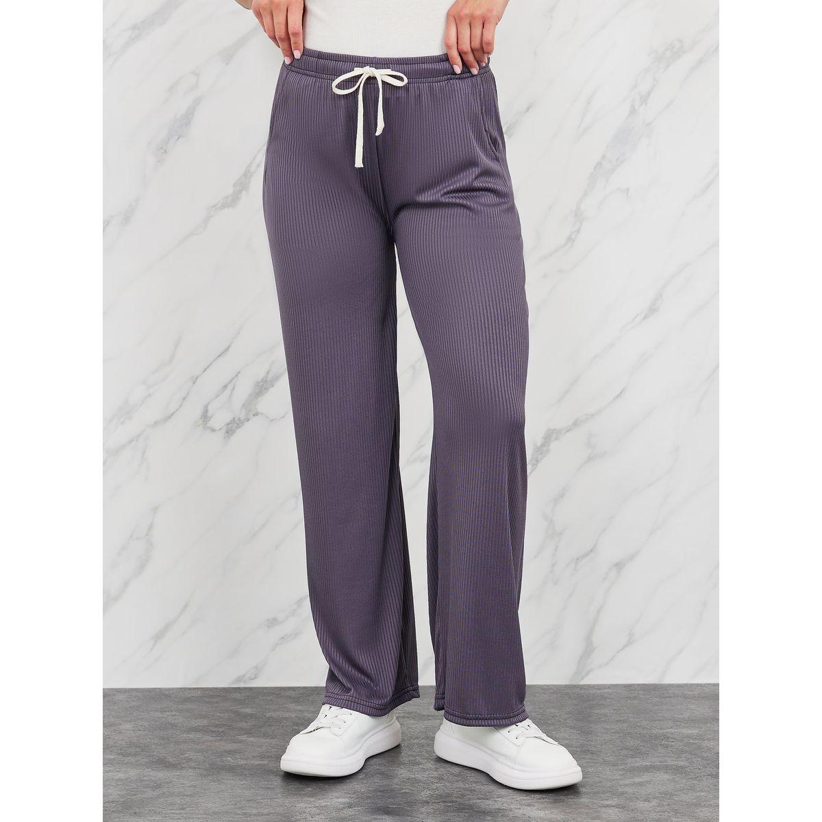 Styli Contrast Drawcord Ribbed Straight Leg Pants-women-clothing-bottoms-trousers-image-1