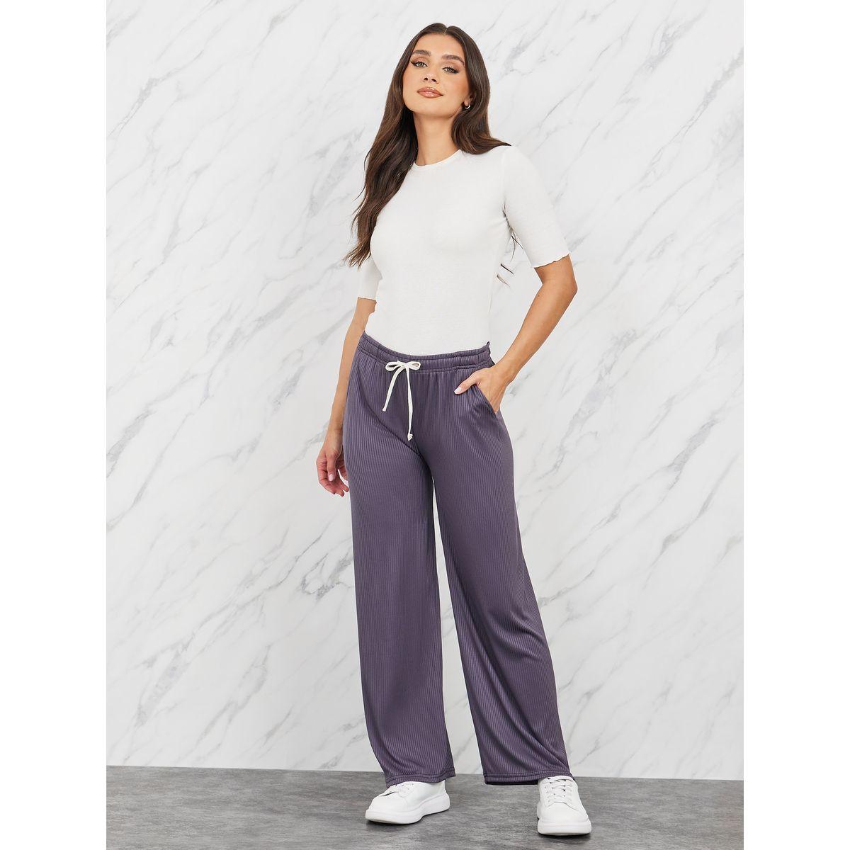 بنطال مضلع بقصة مستقيمة مع اربطة-women-clothing-bottoms-trousers-image-2