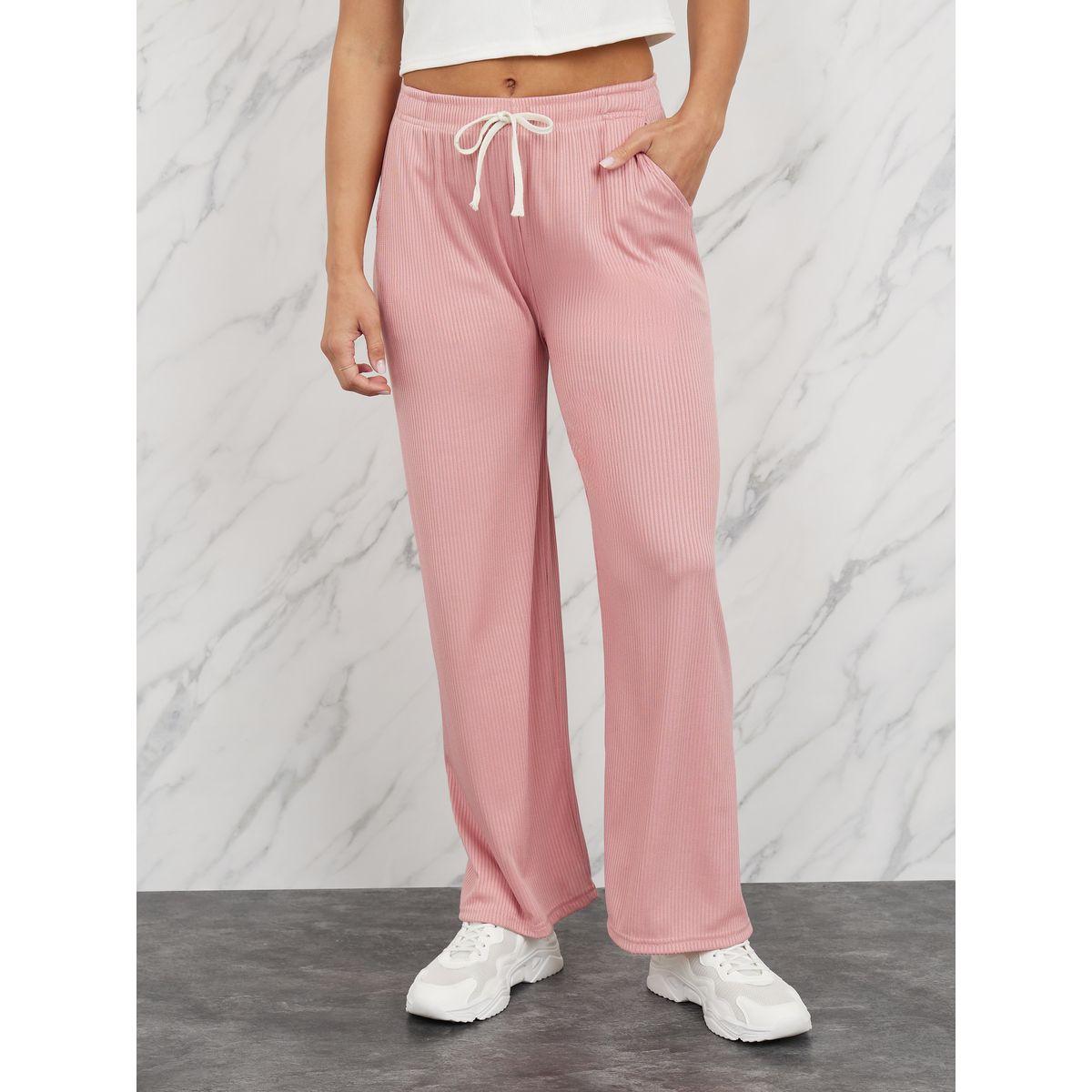 بنطال مضلع بقصة مستقيمة مع اربطة-women-clothing-bottoms-trousers-image-1
