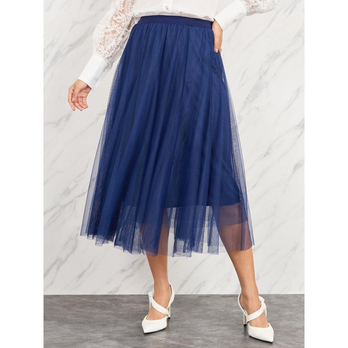 Styli Mesh Elasticated Waist A-Line Midi Skirt-women-clothing-bottoms-skirts-image-1