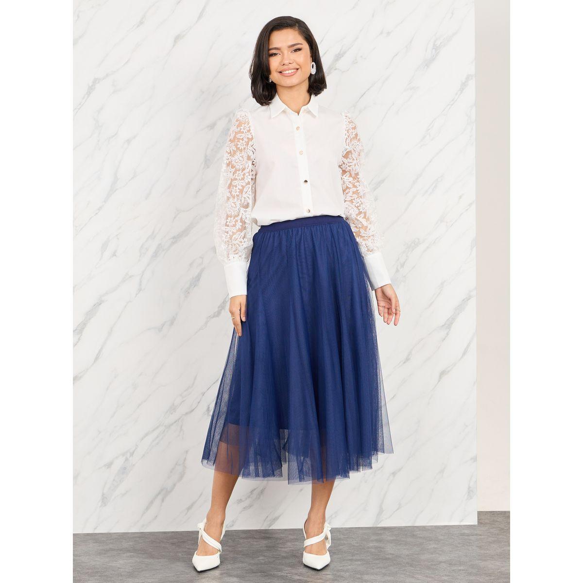 Styli Mesh Elasticated Waist A-Line Midi Skirt-women-clothing-bottoms-skirts-image-2