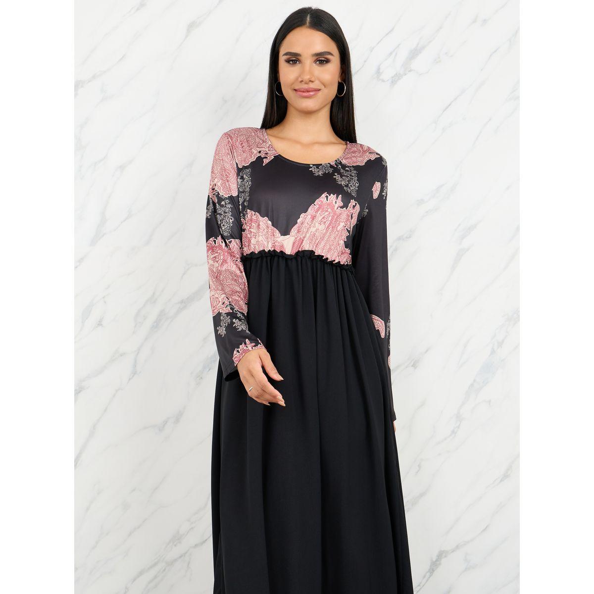 فستان طويل بطبعة زهور وكسرات-women-clothing-dresses-image-2