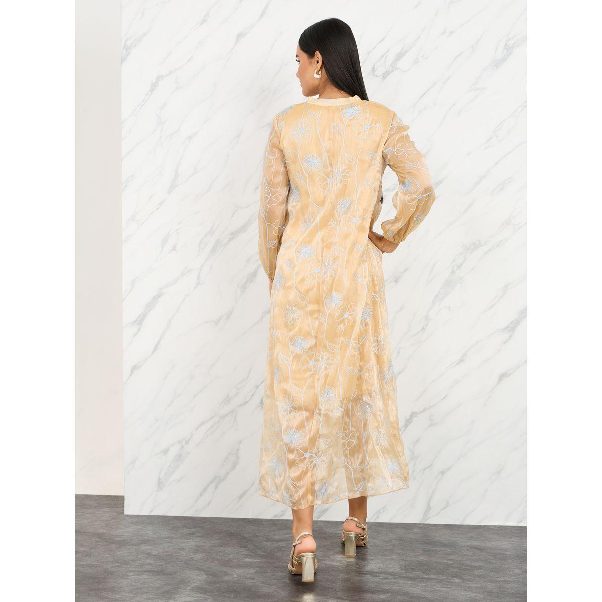 فستان ميدي مُطرّز بزهور مع ياقة بشق-women-clothing-dresses-image-4