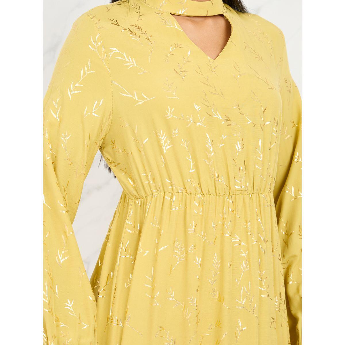 Styli Foil Print Cut Out Detail Neck A-Line Maxi Dress-women-clothing-dresses-image-3
