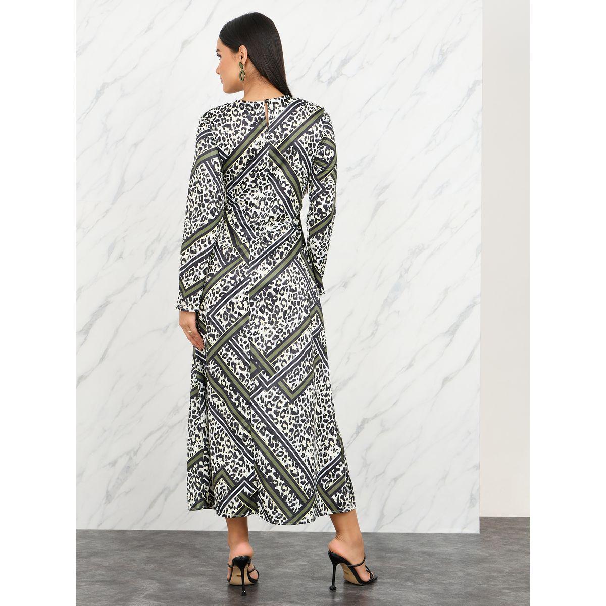 Styli Satin All Over Print A-Line Maxi Dress with Self Tie Up-women-clothing-dresses-image-4