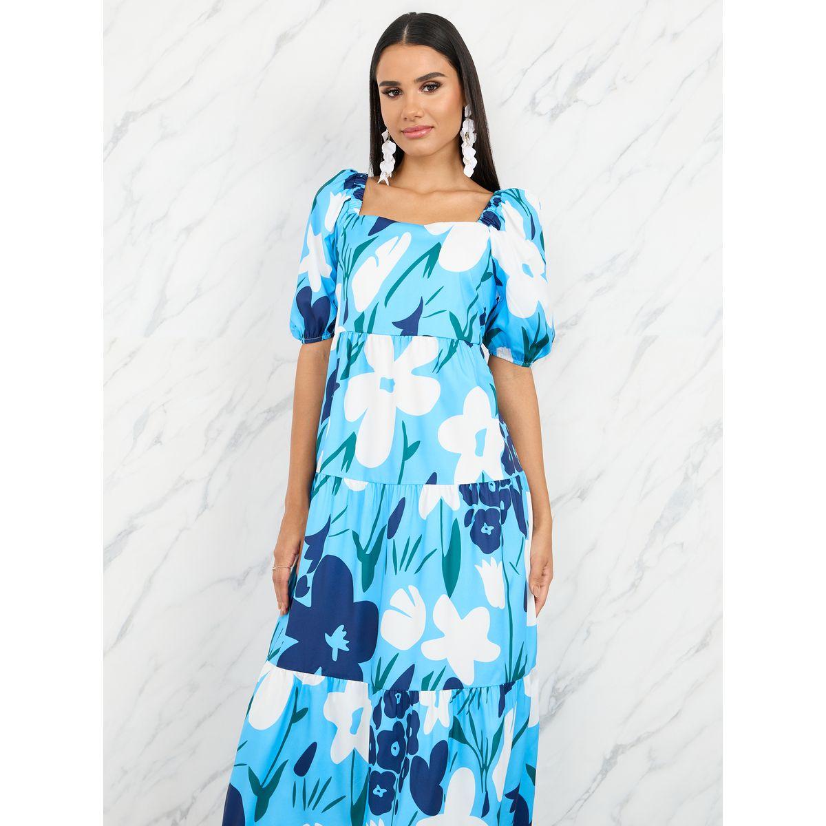 Styli Floral Print Square Neck Puff Sleeve Midi Dress-women-clothing-dresses-image-2
