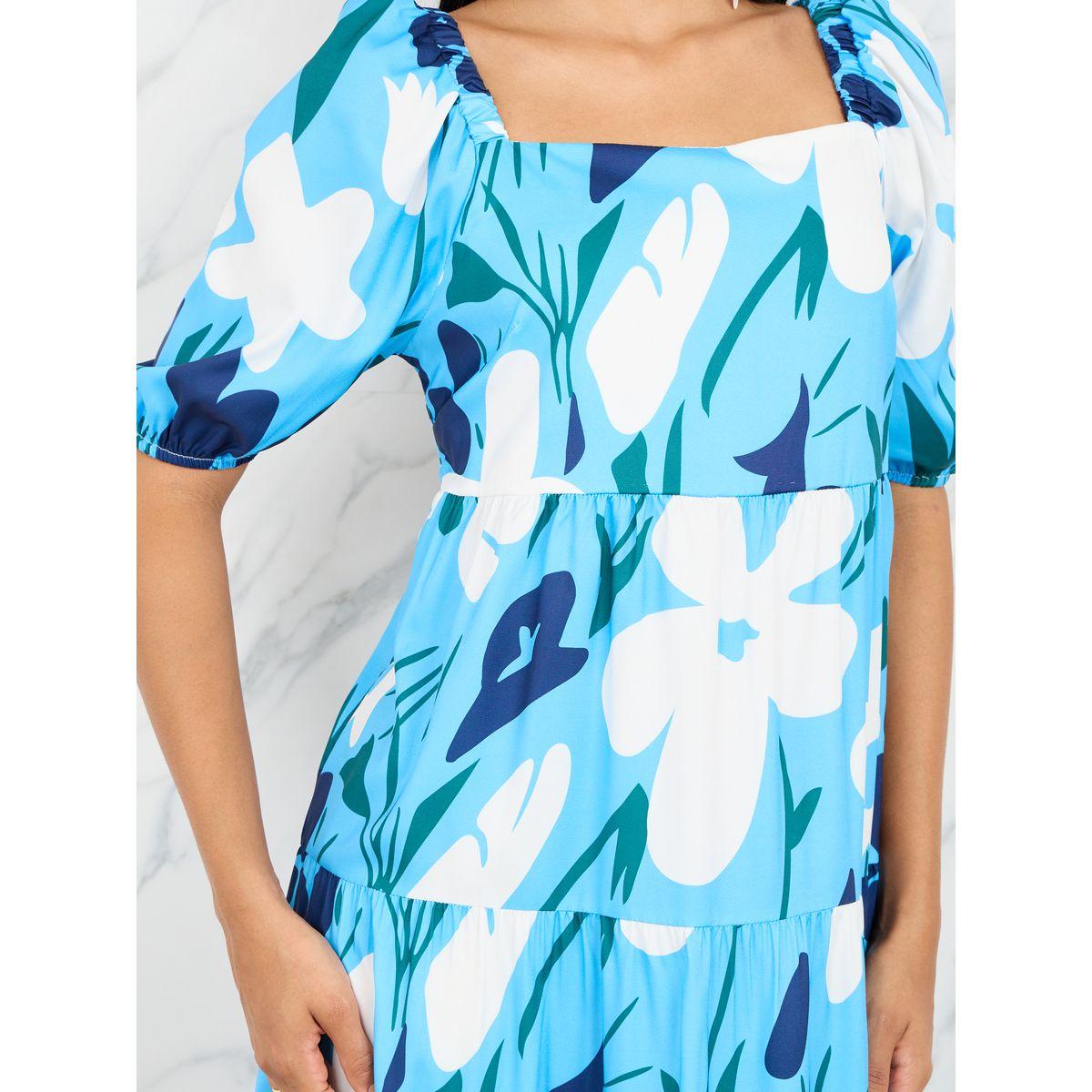 فستان ميدي بطبعة زهور واكمام منفوخة-women-clothing-dresses-image-3