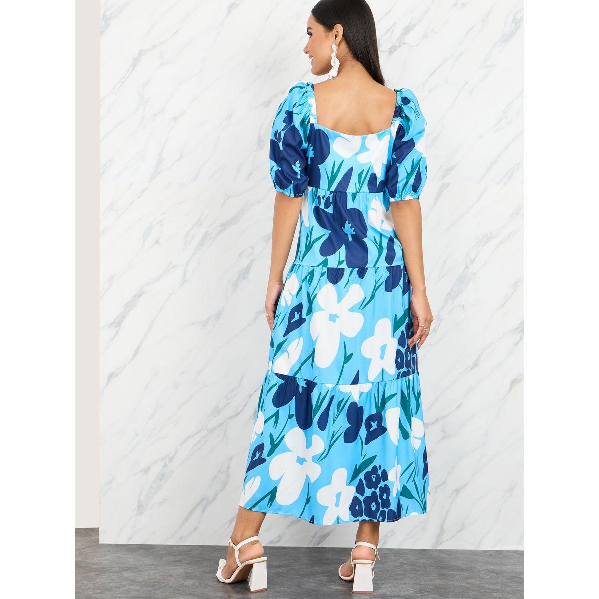Styli Floral Print Square Neck Puff Sleeve Midi Dress-women-clothing-dresses-image-4