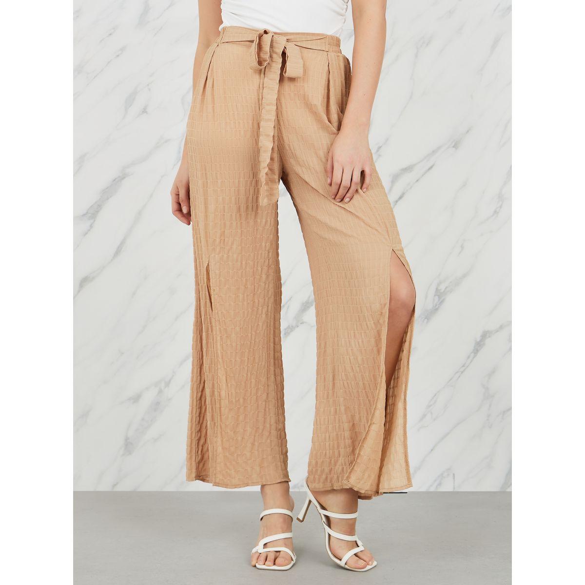 بنطال بقصة ارجل واسعة وشق مع اربطة-women-clothing-bottoms-trousers-image-1