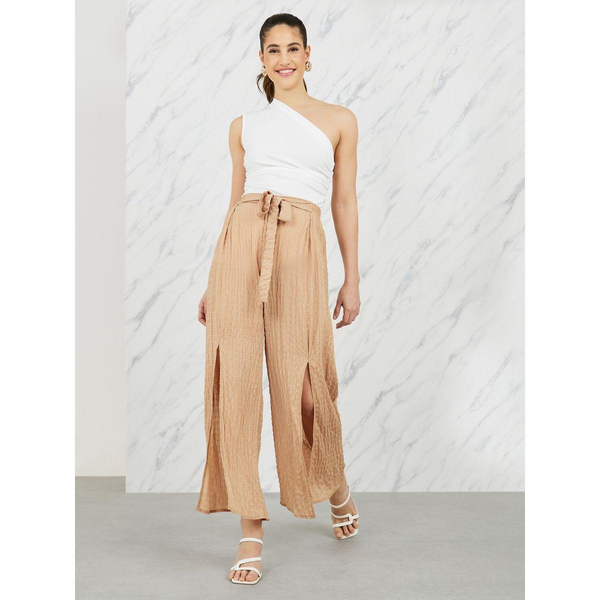 بنطال بقصة ارجل واسعة وشق مع اربطة-women-clothing-bottoms-trousers-image-2