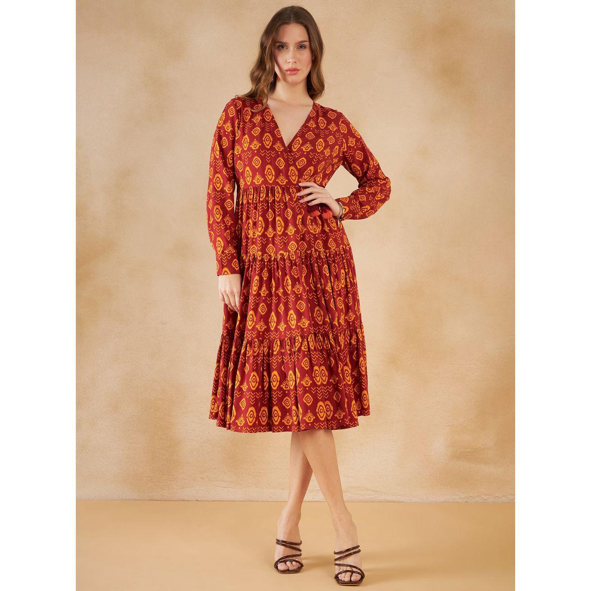 فستان ميدي بطبعة بوهيمية وكسرات فِميلا × ستايلي-women-clothing-dresses-image-1