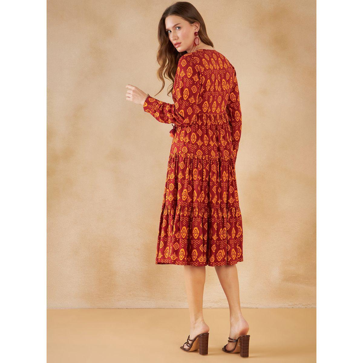 فستان ميدي بطبعة بوهيمية وكسرات فِميلا × ستايلي-women-clothing-dresses-image-2