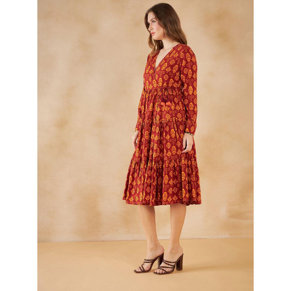 فستان ميدي بطبعة بوهيمية وكسرات فِميلا × ستايلي-women-clothing-dresses-image-3
