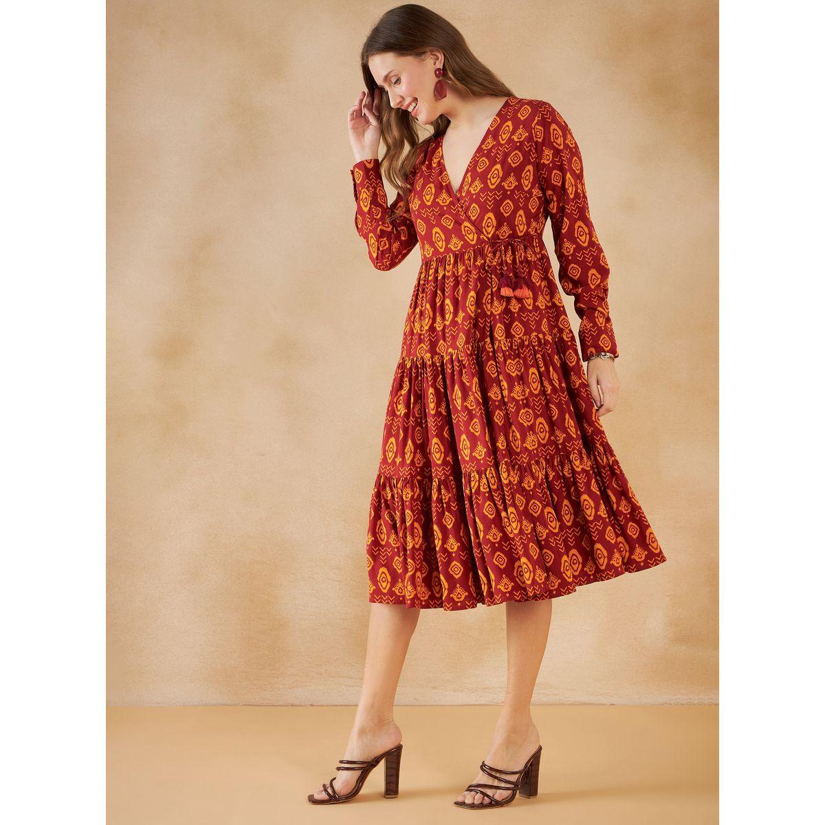 فستان ميدي بطبعة بوهيمية وكسرات فِميلا × ستايلي-women-clothing-dresses-image-4