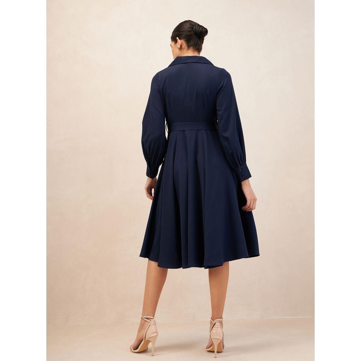 فستان ميدي مزين بكسرات وإبزيم فِميلا × ستايلي-women-clothing-dresses-image-5