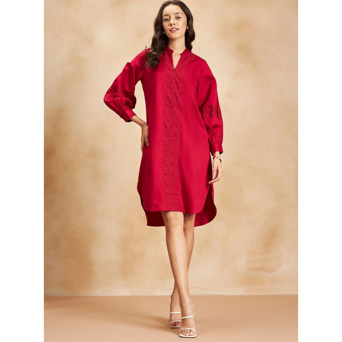 Femmella Cotton Broderie High Low Hem Shift Midi Dress-women-clothing-dresses-image-1