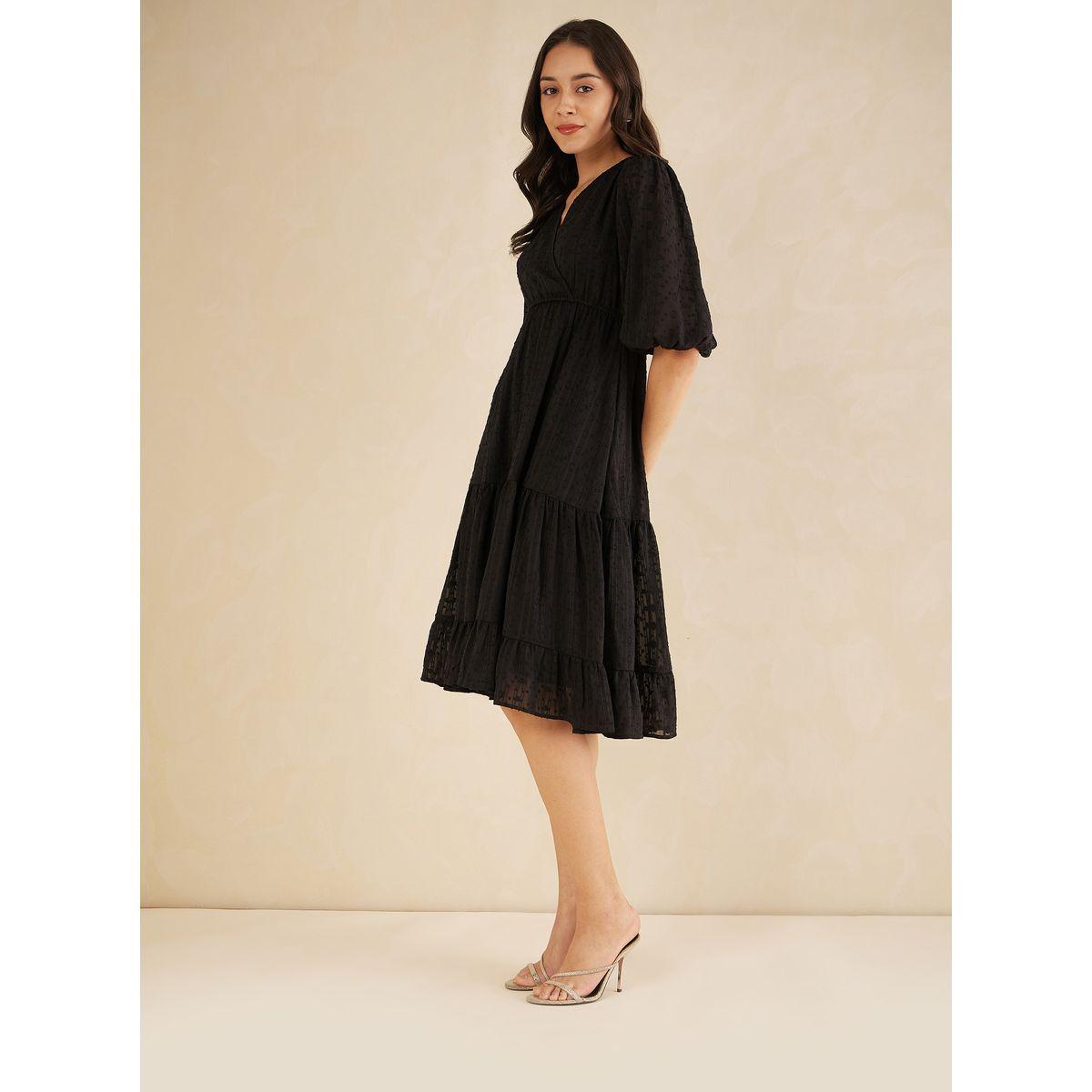 Femmella Dobby Lurex Striped Wrap Tiered Midi Dress-women-clothing-dresses-image-2