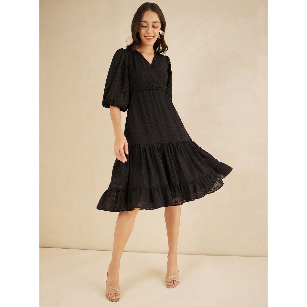 Femmella Dobby Lurex Striped Wrap Tiered Midi Dress-women-clothing-dresses-image-4